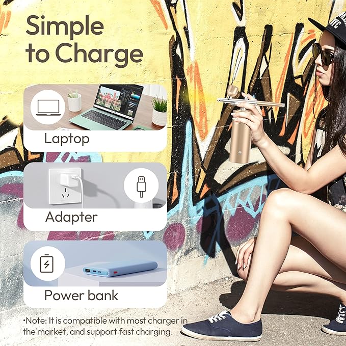 Airbrush Kit with Compressor 30PSI Portable Airbrush Gun Rechargeable Handheld Cordless Air Brush for Nails Art, Painting, Cake Decor, Cookie, Mode, Makeup, Barber (Gold)