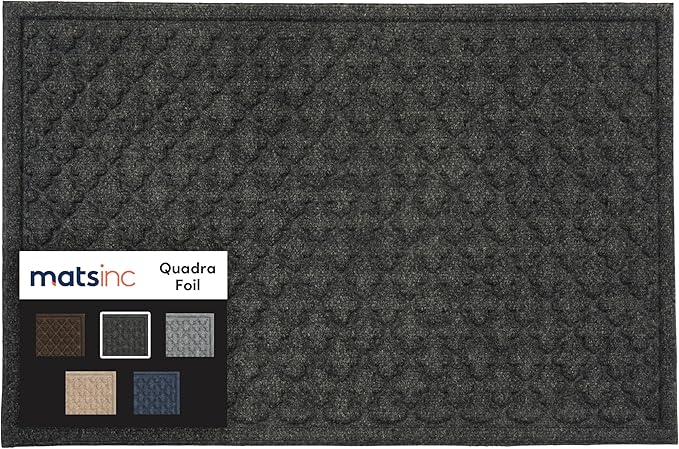 MATSINC Artisan Entry Front Door Mat - Rubber Back Indoor or Outdoor Entry Rug with Quadra Foil Design, Water Absorbing Rug, Made in The USA, 2' x 3', Graphite