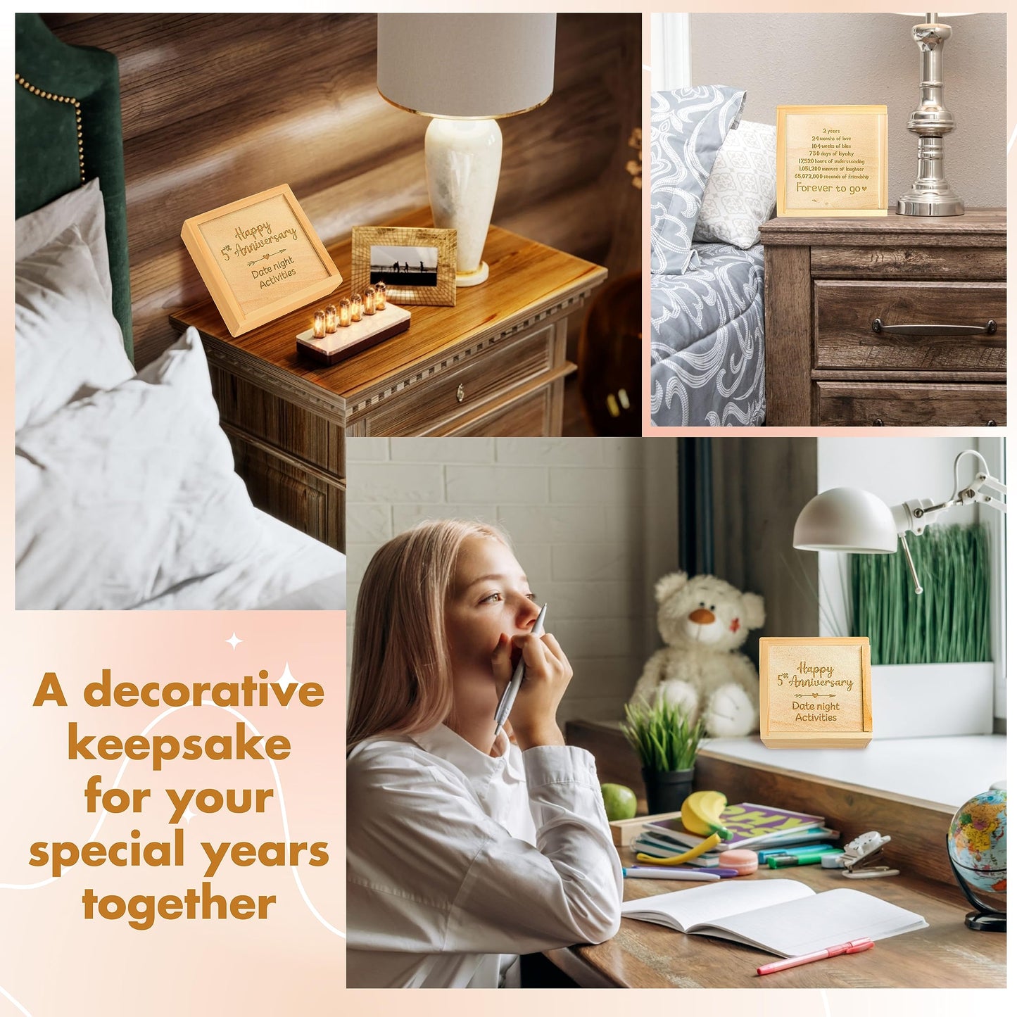 STOFINITY 5 Year Anniversary Wooden Gifts for Him Her - 5th Anniversary Traditional Gifts for Wife Husband, 5 Year Marriage Gift for Couple, Fifth Wedding Present for Men