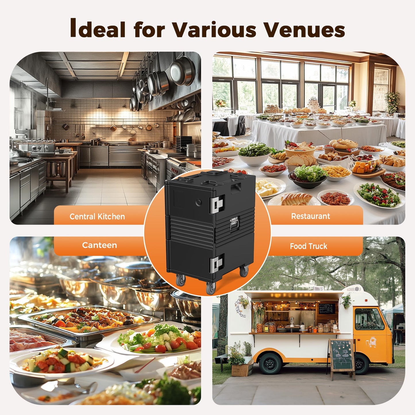 CAMMOO 127QT Non-Electrical Catering Food Warmers with Casters, 304 Stainless Steel Latch & Door Shaft, Insulated Food Carrier for 8 Full-Size Pans(NOT Included), Food Warmer Hot Boxes for Catering