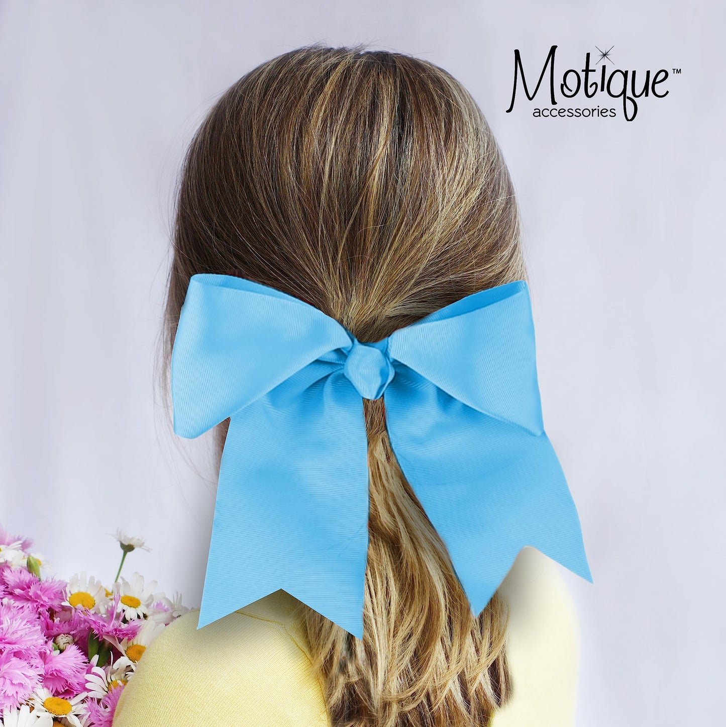 Light Blue Jumbo Bow Pony with Tails