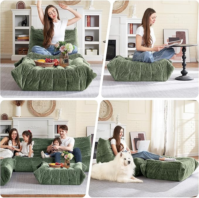 HABUTWAY Bean Bag Ottoman,Foot Rest,Fireside Chair Memory Foam Lazy Bean Bag Sofa for Living Room,Bedroom,Dorm,Office (Ottoman-Green)