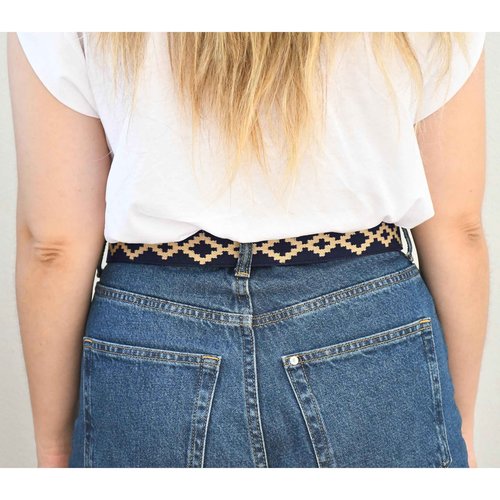 GauchoLife Interchangeable Handmade Woven Polo Belt - Guarda Pampas Design, Crafted from Full Grain Leather (34, Navy Blue)