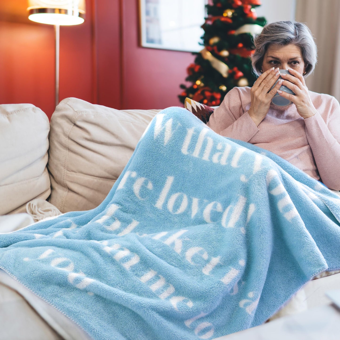 Bedsure Get Well Gifts for Women - Thinking of You Gifts for Women Men, After Surgery Healing Blanket with Inspirational Words, Breast Cancer Care Blanket for Mom Elderly & Adults, Blue, 50x60 Inch