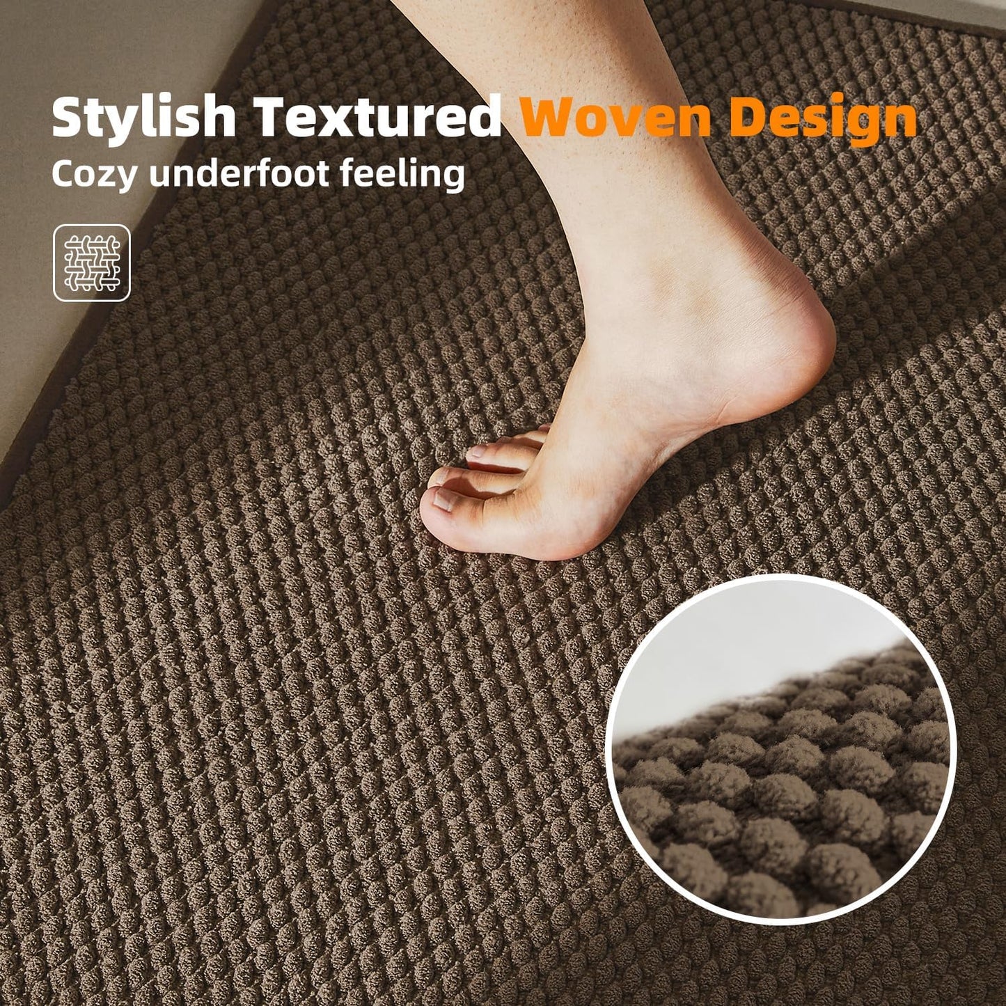 Bathroom Rugs Non Slip Washable, Super Absorbent Thin Bath Mat Quick Dry Low Pile Bathroom Rug, Brown 24"x47"