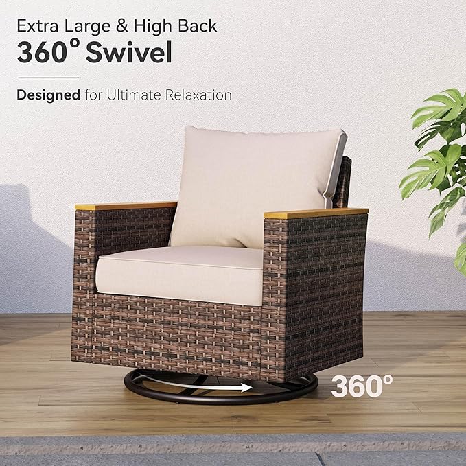 GREEN PARTY 9 Pieces Wicker Patio Furniture Set with 56" Fire Pit Table, All-Weather Outdoor Rattan Patio Sectional Sofa Conversation Set 9 Seats for Garden, Backyard, 4 x Swivel Chairs