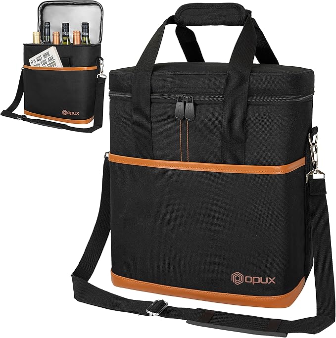opux 6 Bottle Carrier Tote | Insulated Padded Wine Cooler Bag for Travel. Picnic, BYOB | Portable Leakproof Wine Tote Bag ...