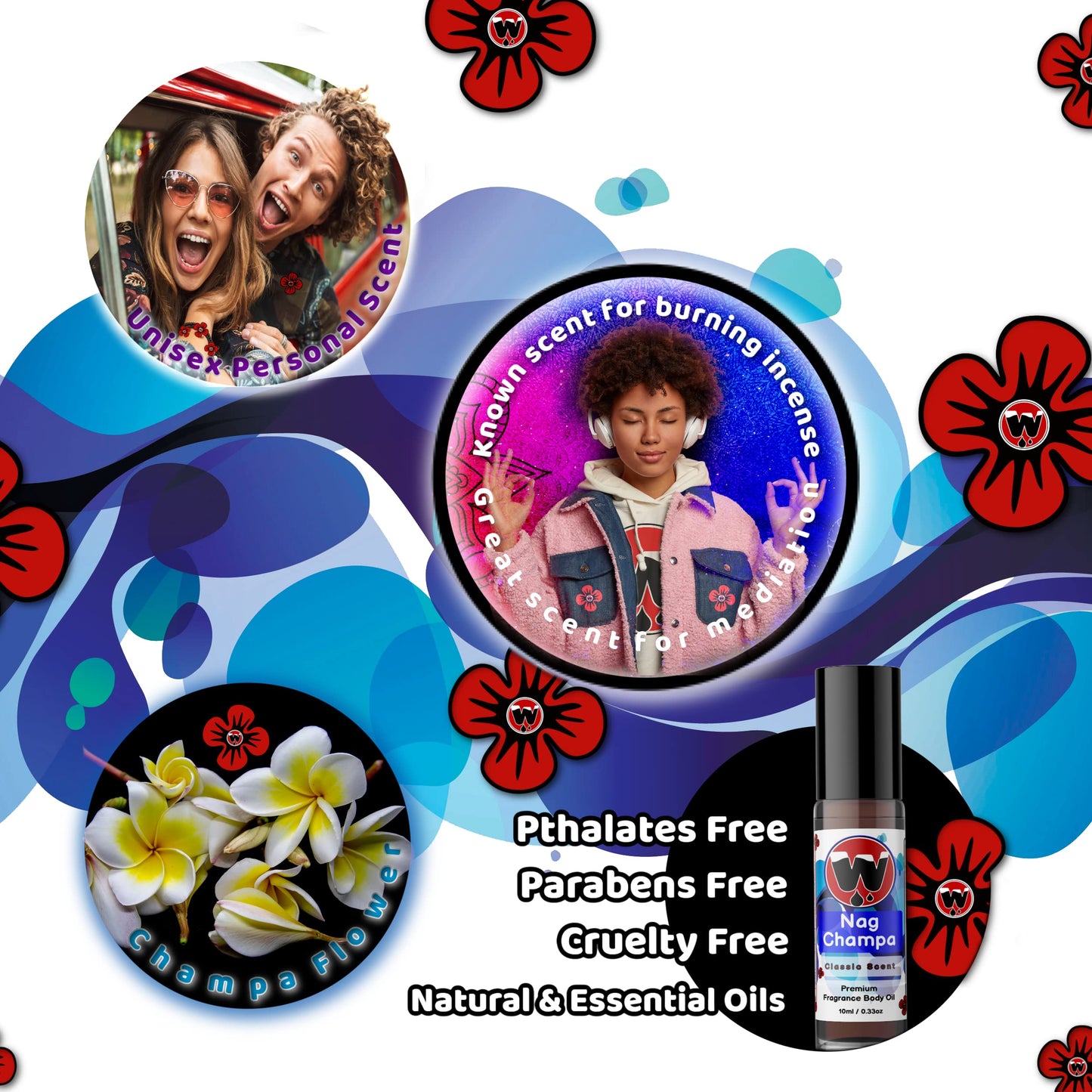 WagsMarket - Nag Champa Perfume Oil, from 0.33oz Roll On to 4oz Glass Bottle (4oz Glass Bottle)
