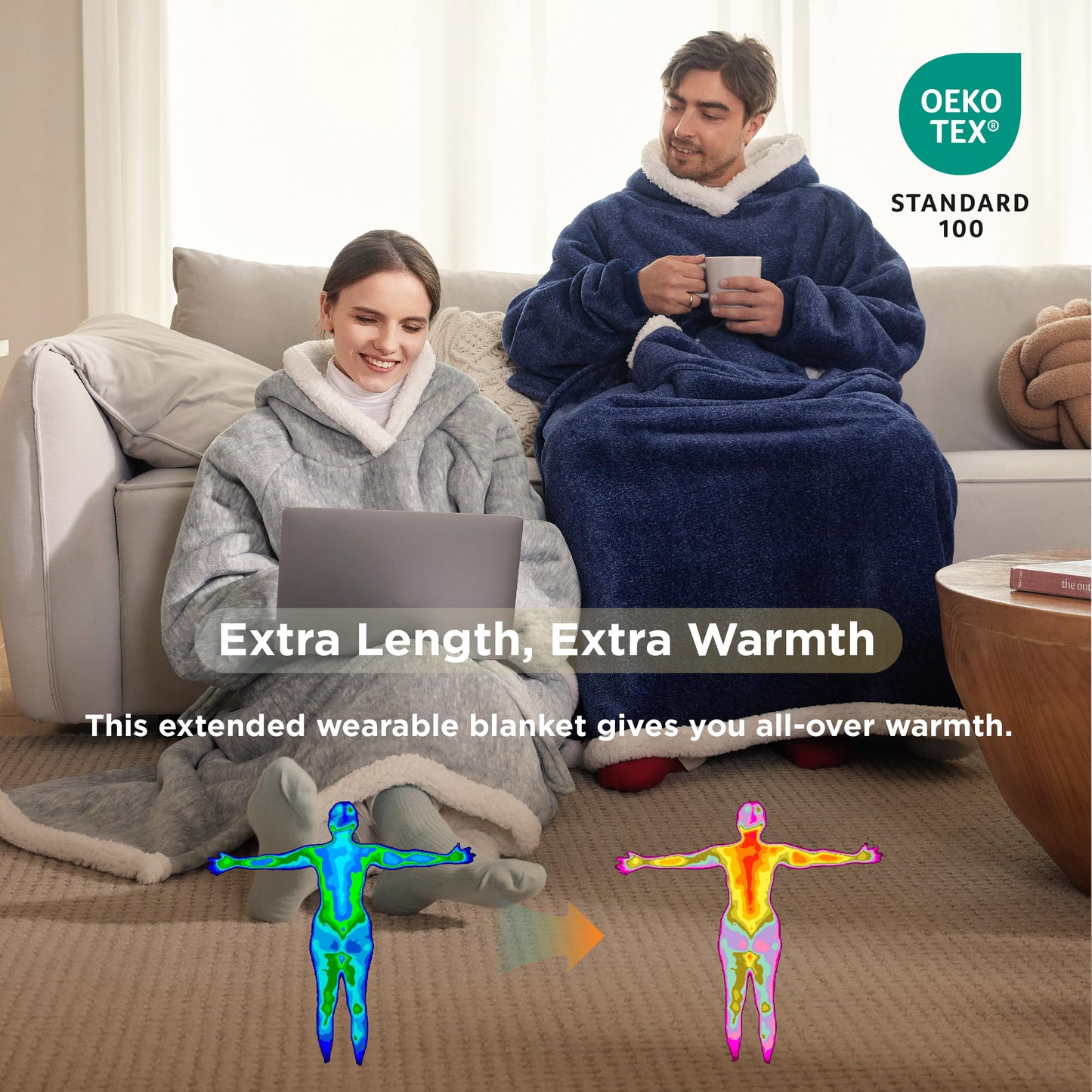 Bedsure Wearable Blanket Hoodie, Long Hooded Blanket Sweatshirt as Fathers Day Birthday Gifts for Dad, Cozy Sherpa Hoodie for Adult, Oversize, Concrete Grey