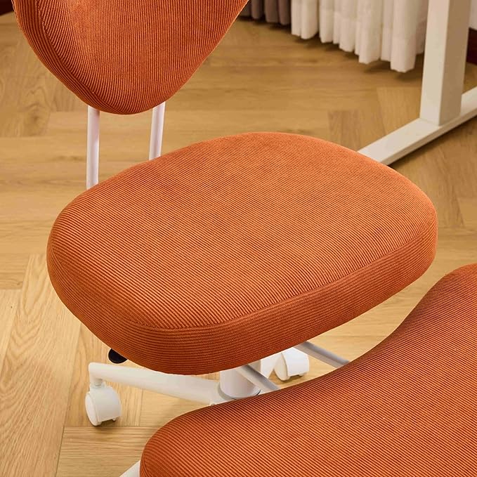 Orange Crossed Legged Office Chair, Criss Cross Office Chair with Adjustable Height, Lumbar Support & Wheels, Meditation Desk Chair for ADHD Home Office Use