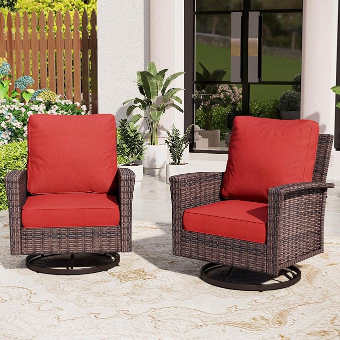 SUNSHINE VALLEY Patio Wicker Swivel Chairs Set of 2, Outdoor High Back Chairs with 5.5" Waterproof Cushions, Outdoor Furniture Set for Deck Porch and Yard, Peacock Blue