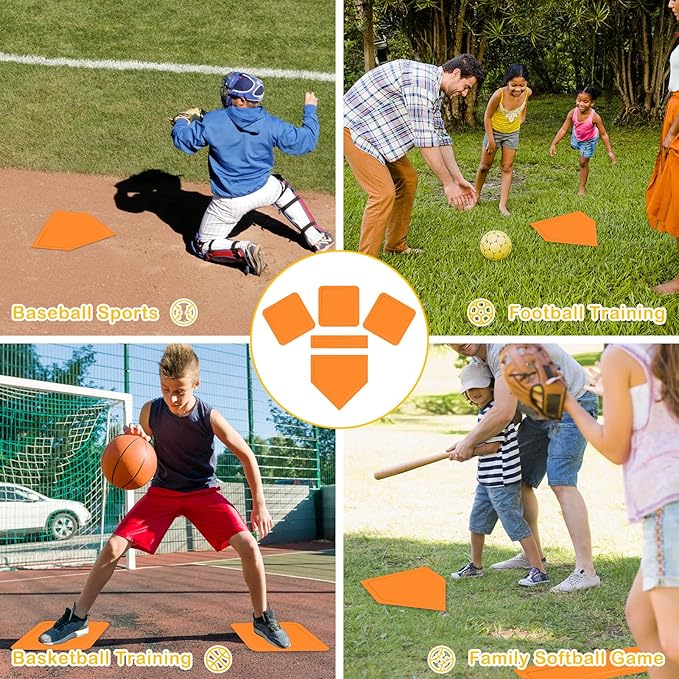 NVAAV Baseball & Softball 5 Piece Base Set, Rubber Field Bases for Kids & Adults, with 5 Piece Training Balls and Storage Bag, Throw Down Base for Backyard Teeball, School Kickball Practice