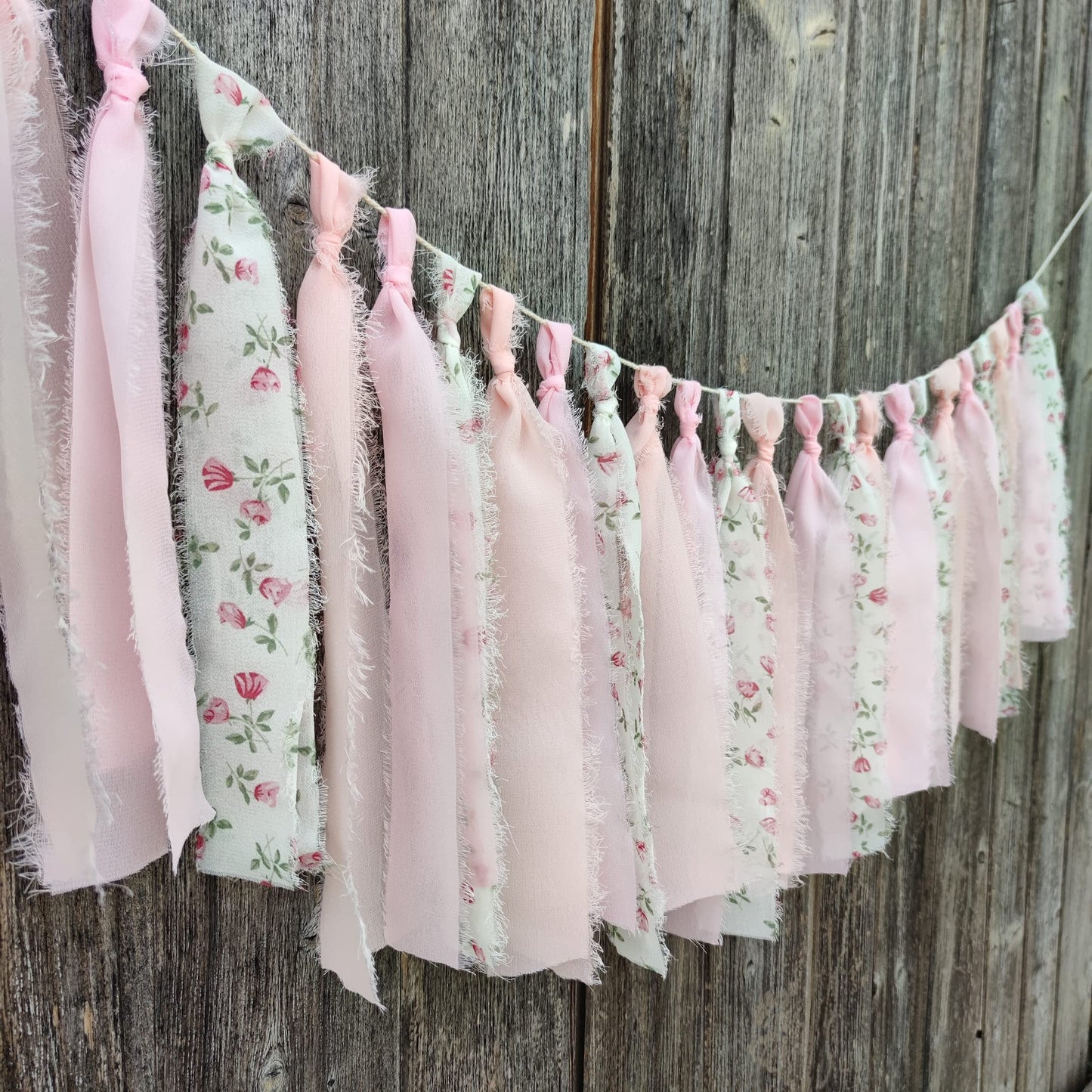 Mybbshower Pink Floral Tsaasel Garland for Wedding Spring Tea Party Haning Chiffon Tassel Banner Table Decor