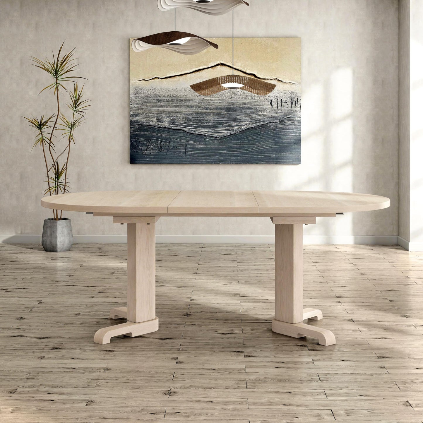 Furniture of America Alakez Mid-Century Modern Solid Wood 60 to 78-inch Oval Extendable Dining Table with One 18-inch Leaf, Double Pedestal Base for Home Kitchen, Dinettes, White Oak