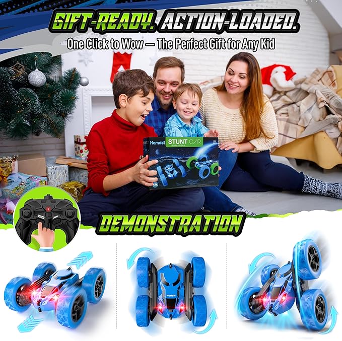 Remote Control Stunt Car for Kids, 360° Spinning Double-Sided RC Toy with Headlights, 4WD USB-C Rechargeable Vehicle for Boys Ages 6–12, Educational STEM Toy