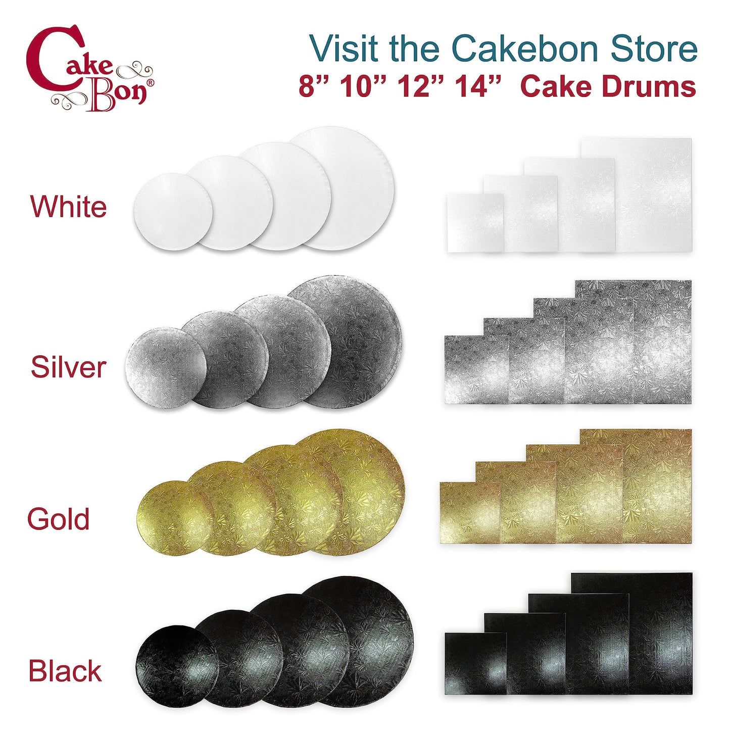 Cakebon Round Cake Boards - Sturdy 1/2 Thick Drums - 10 Inch Professional Smooth Straight Edges White 1-Pack