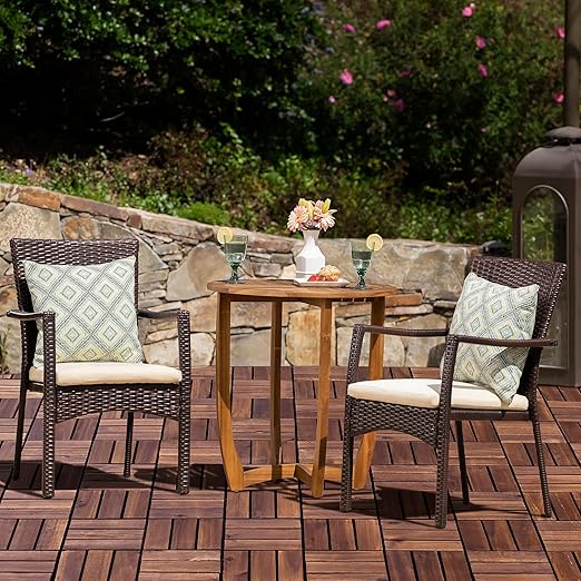 VICTORY RELAX Acacia Wood Decking Tiles 9PCS - Easy Snap Interlocking Deck Tiles for Patio Poolside Balcony Decor - All Weather Waterproof Flooring for Indoor & Outdoor (Round Joints)
