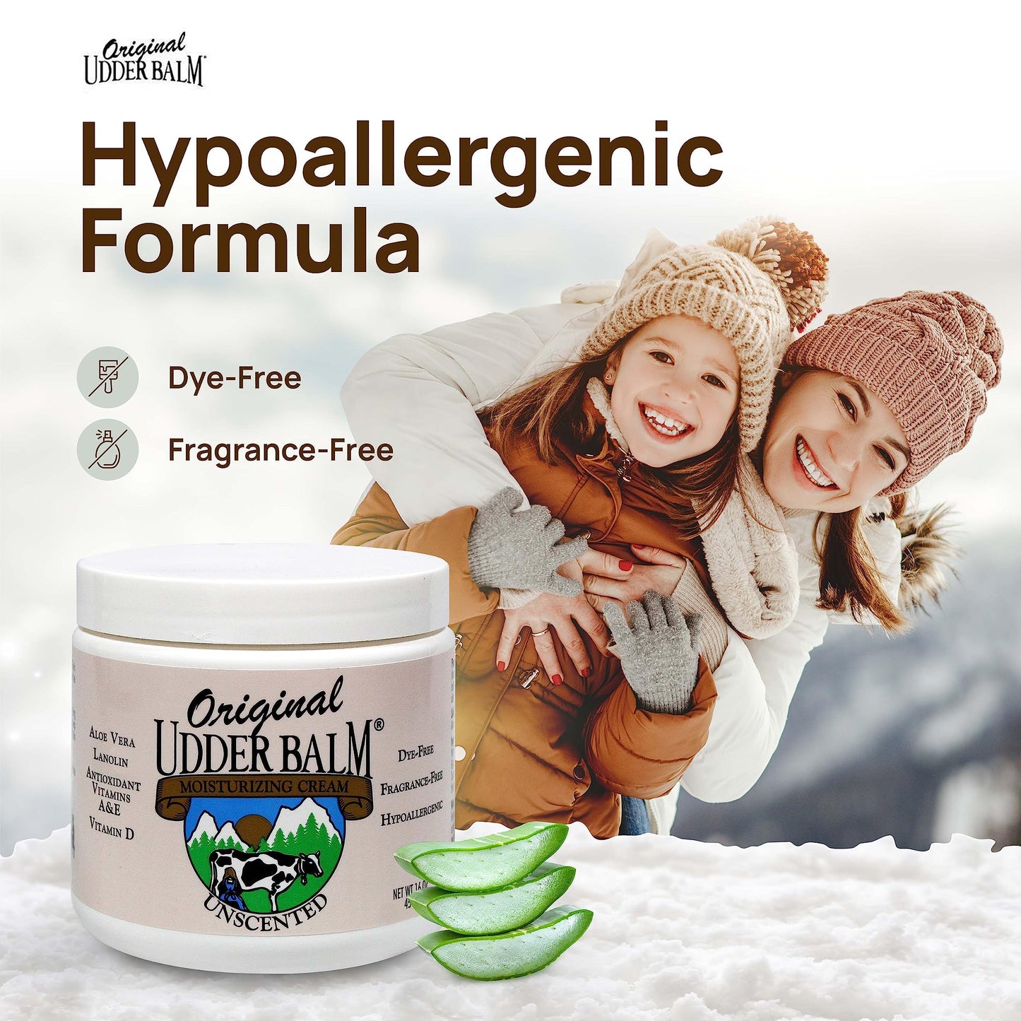 Original Udder Balm Unscented Jar - Made in USA - Hypoallergenic, Dry Skin Relief for Hands, Feet & Face, Moisturizer for Sensit