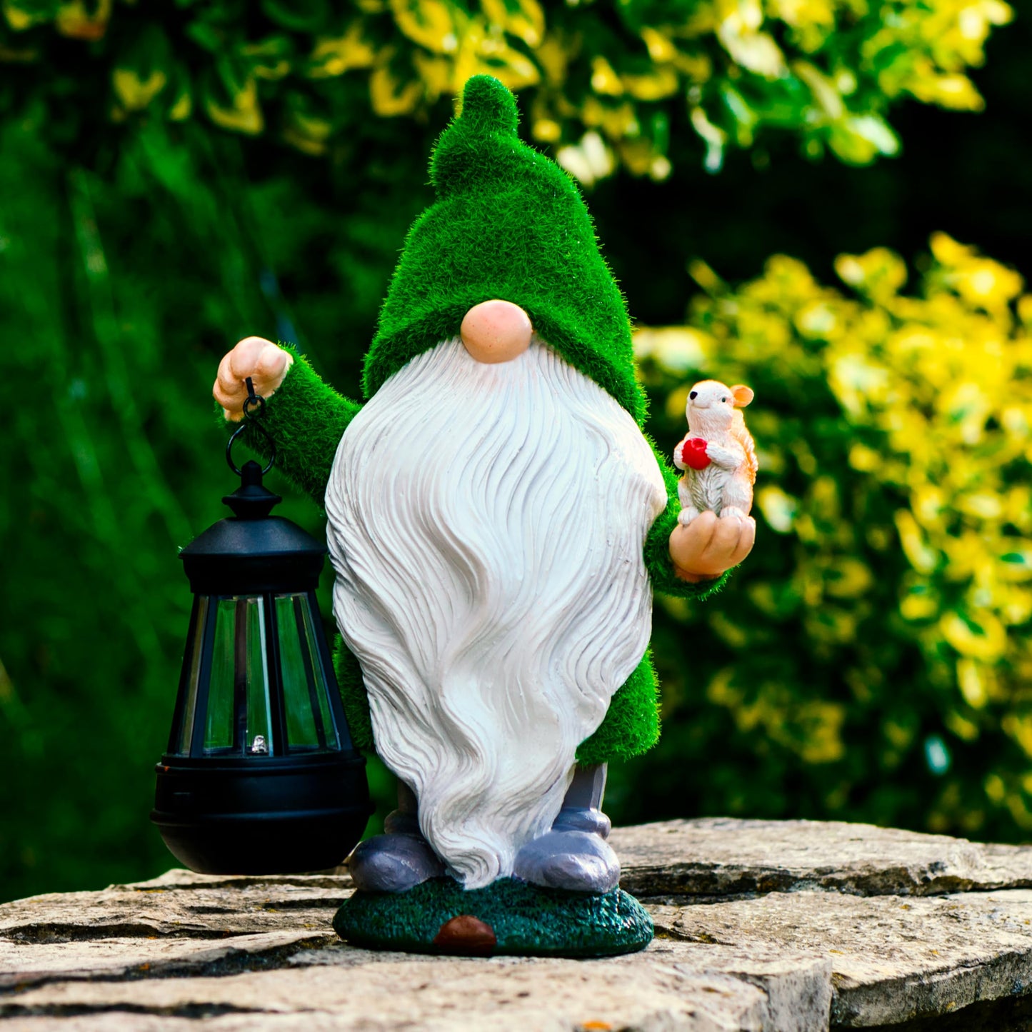Redwix Garden Gnome with Squirrel 11.8'', Garden Statues Outdoor Clearance with Solar Lantern, Garden Gnomes Outdoor Funny for Yard and Patio Decor