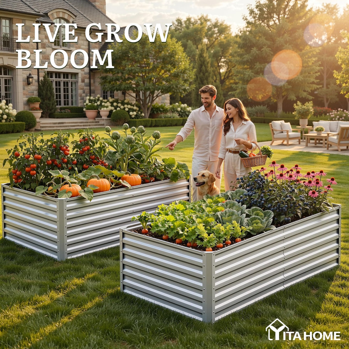 YITAHOME 6x3x2ft 2pcs Large Raised Garden Bed Kit, Galvanized Metal Planter Box with Gloves, Ground Nails, Support Rod, Outdoor Above Ground Planters for Plants Vegetables Flowers, Silver