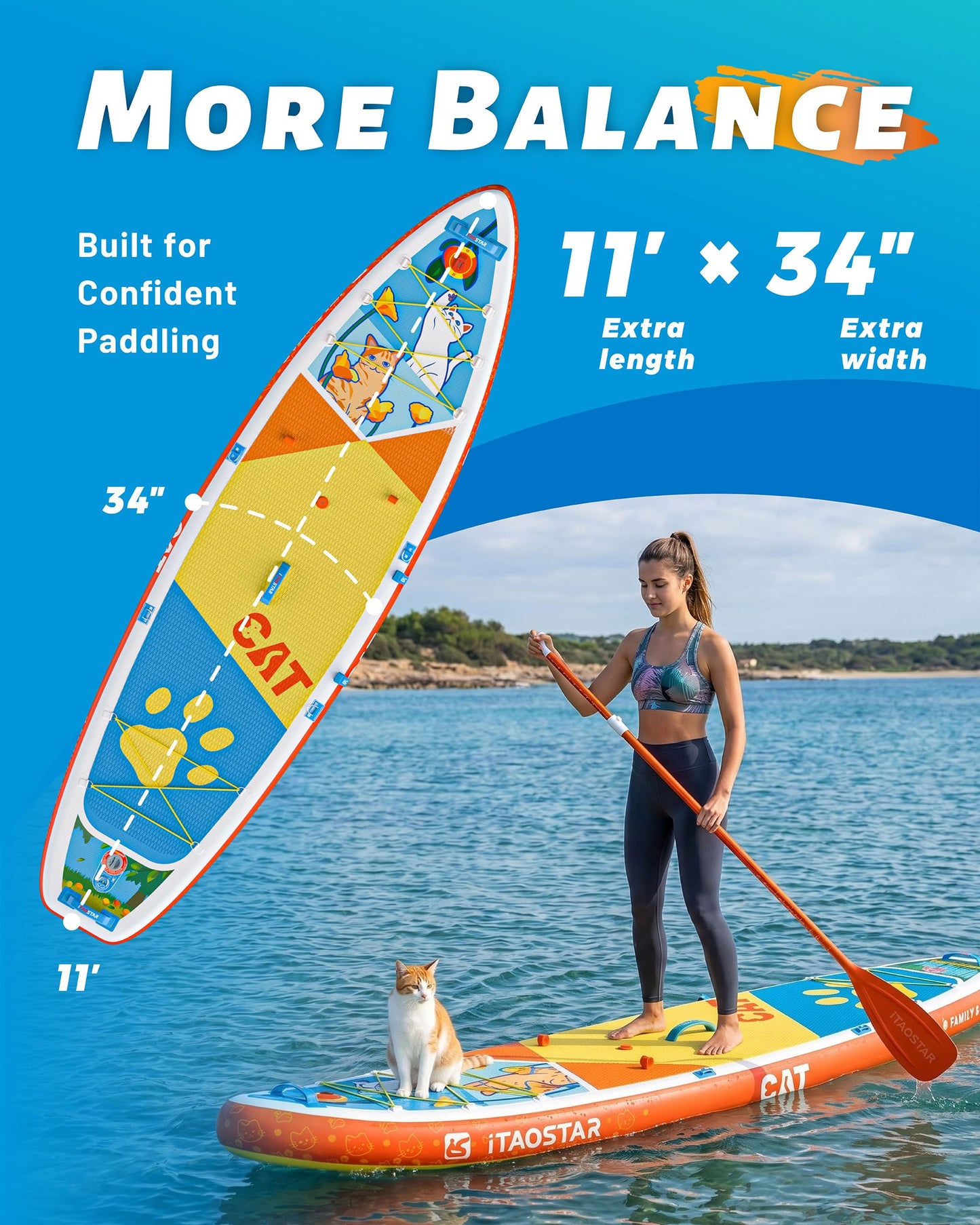 iTAOSTAR C01EP 34" Stand Up Paddle Board, Inflatable Paddle Board with Seat,Stable Blow Up Paddle Boards for Adults/Family/Youth of All Skill Levels