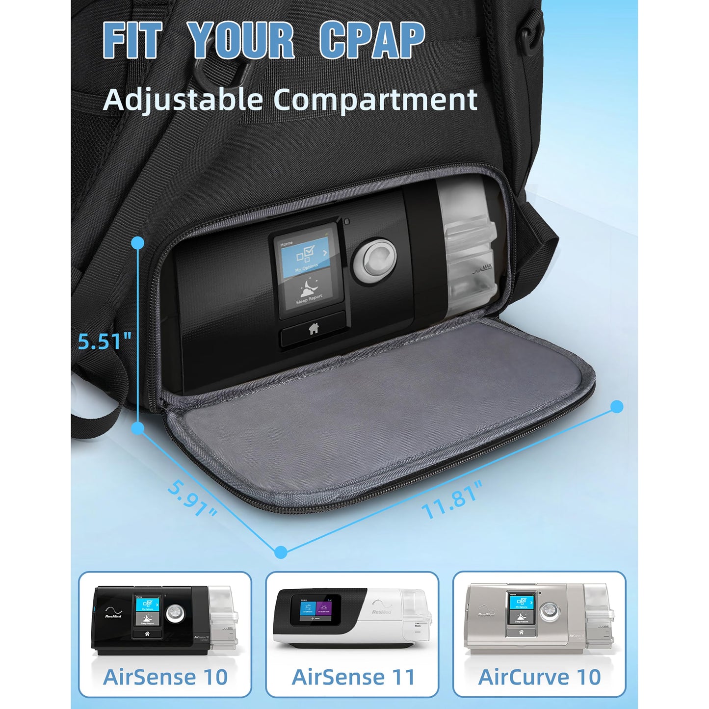 CPAP Backpack, CPAP Travel Bag with 15.6 Inch Laptop Compartment, Large and Organized Space Travel Backpack Compatible with Resmed Airsense 11/10/9 Machine, Carrying Bag Resmed Airsense Accessories