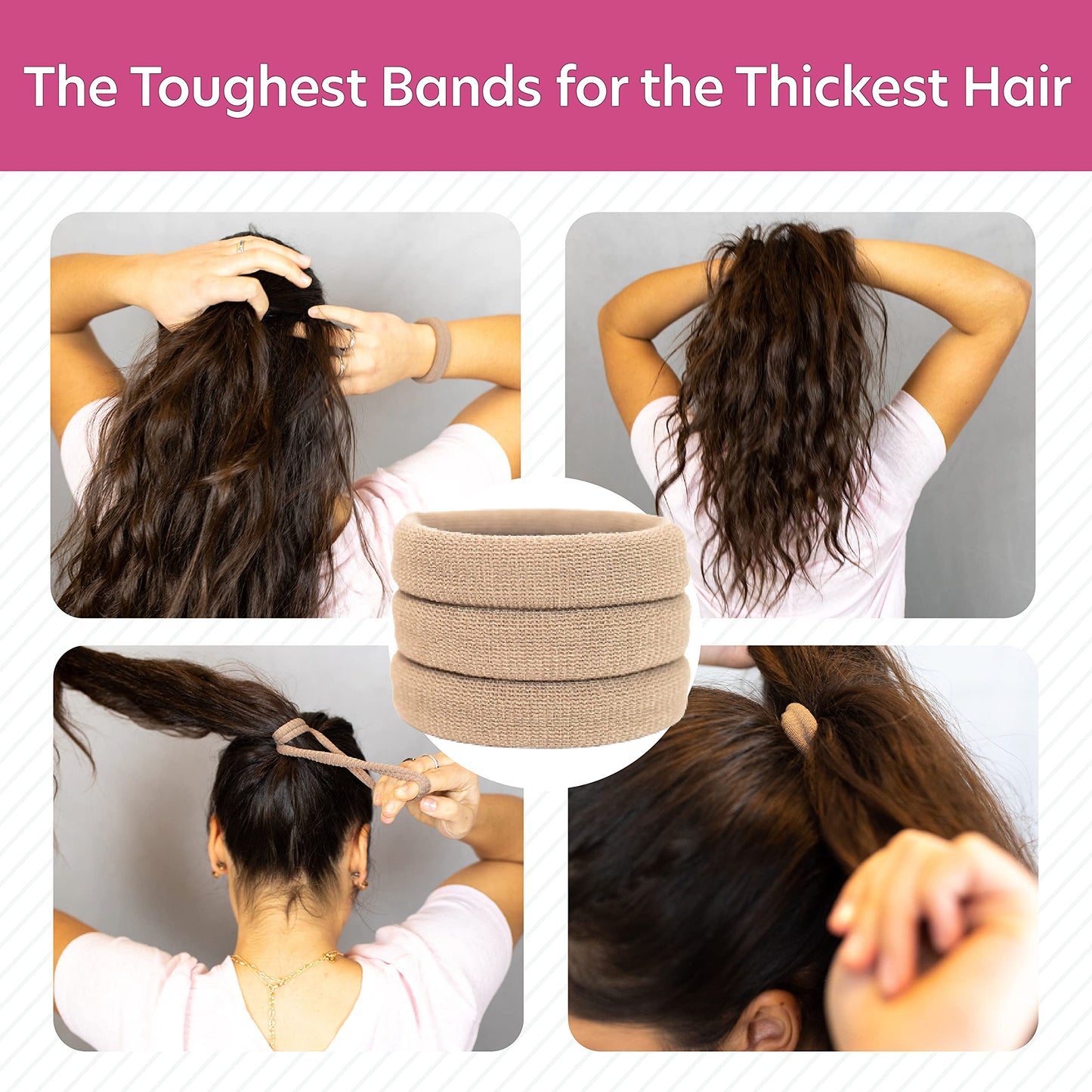 Burlybands Large Hair Ties for Thick, Heavy or Curly Hair - Non-Slip, Non-Damage, Seamless Women's Ponytail Scrunchies - Lt Brow