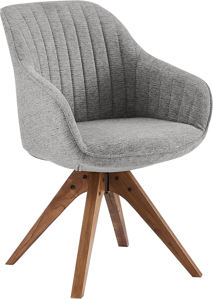 Art Leon Swivel Dining Chair - Mid Century Modern Fabric Upholstered Dining Room Chair with Wood Legs, Leisure Side Chair with Arms for Living Room, Gray