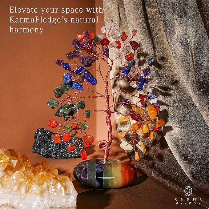 KARMAPLEDGE Crystal Tree of Life Home and Office Feng Shui Decor, 7 Chakara Healing Crystal Handmade Bonsai Tree for Positive Energy, Good Luck, Money, Christmas Decor, Birthday Gifts for Women, Mom