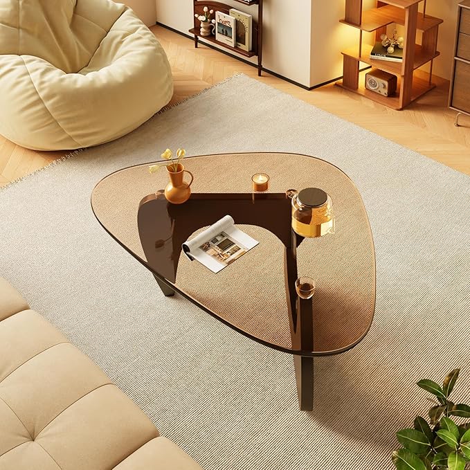 LUCKIIA Coffee Tables Glass Small Farmhouse Coffee Table Mid-Century Modern Wood Center Table for Living Room, Black Brown, 36 Inch