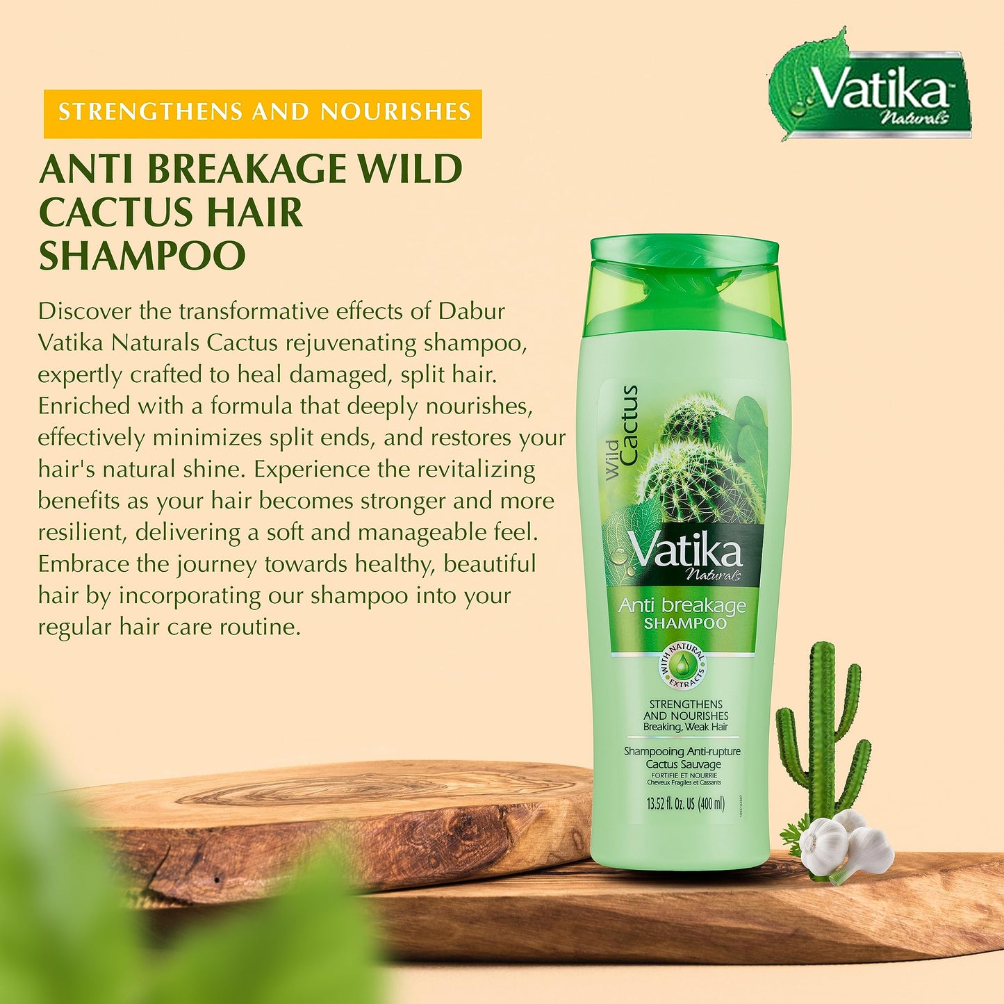 Vatika Naturals Daily Shampoo for Women - Nourish and Rejuvenate Your Natural Hair - Wild Cactus Strengthening & Moisturizing Ha