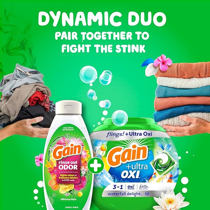 Gain Flings Ultra Oxi Laundry Detergent Pacs, 76 Count, Waterfall Delight Scent, 3-in-1, HE Compatible