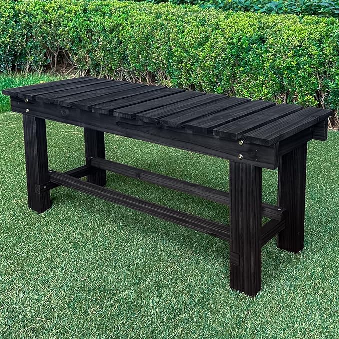 LSPYYDS Outdoor Garden Bench, 2-Person Wood Patio Bench Weatherproof Outdoor Backless Bench, Anti-Corrosion and Anti-Rust Garden Benches for Garden Lawn Porch Park Backyard (Black,35.5''/90cm)