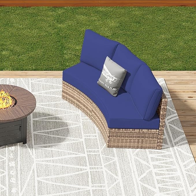 Patio Furniture Sets, 3 Piece Half-Moon Sectional Round Sofa Set, Outdoor Patio Furniture with Cushions for Beach, Pool, Balcony, Blue
