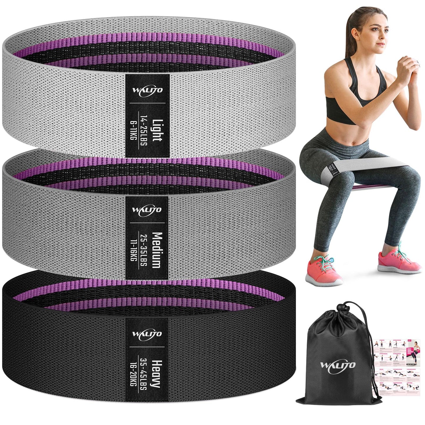 WALITO Resistance Bands for Working Out, Fabric Exercise Bands for Legs and Butt, Workout Bands for Women and Men, Booty Band for Yoga Starter Set, Pilates, Rehab, Fitness and Home Workout