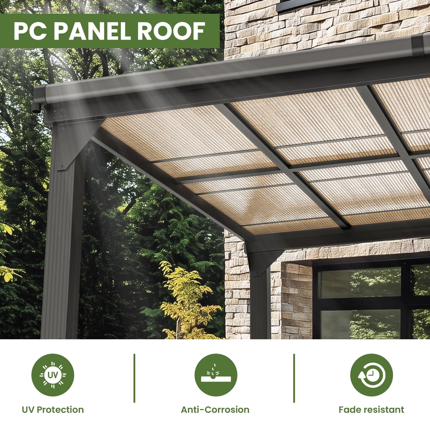 Patiopia 10 * 20FT Pergola,4 * 7 Inch Thickened Pillars & Enlarged Base,Outdoor Hardtop Lean to Gazebo,Wall Mounted Pergola,Pergolas Gazebos Clearance,Aluminum Frame Pergola,UV Resistant Patio Roof