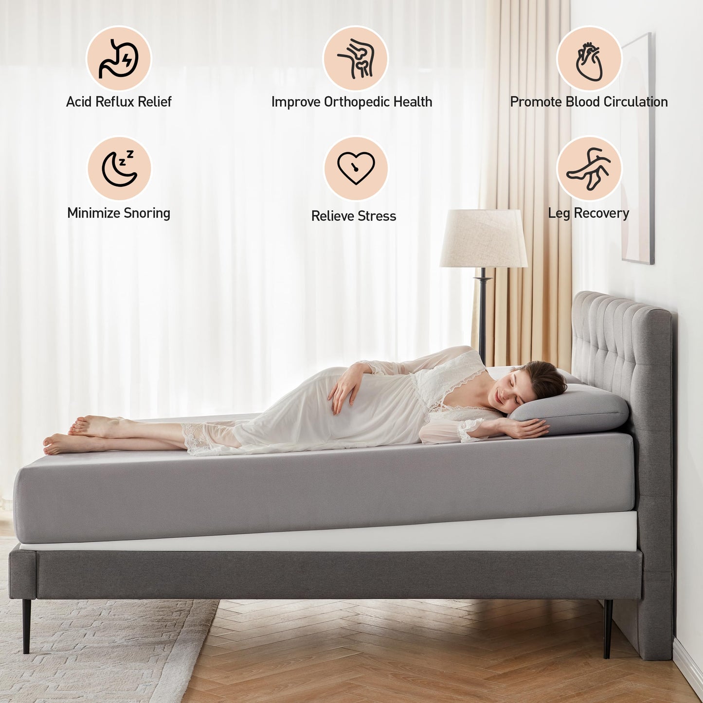 Lazyzizi Mattress Wedge Only, 5-Inch Full Inclined Bed Wedge Mattress Topper for Acid Reflux, GERD, Neck & Back Pain, Snoring, Adjustable Elevator Under Mattress Support for Bedroom