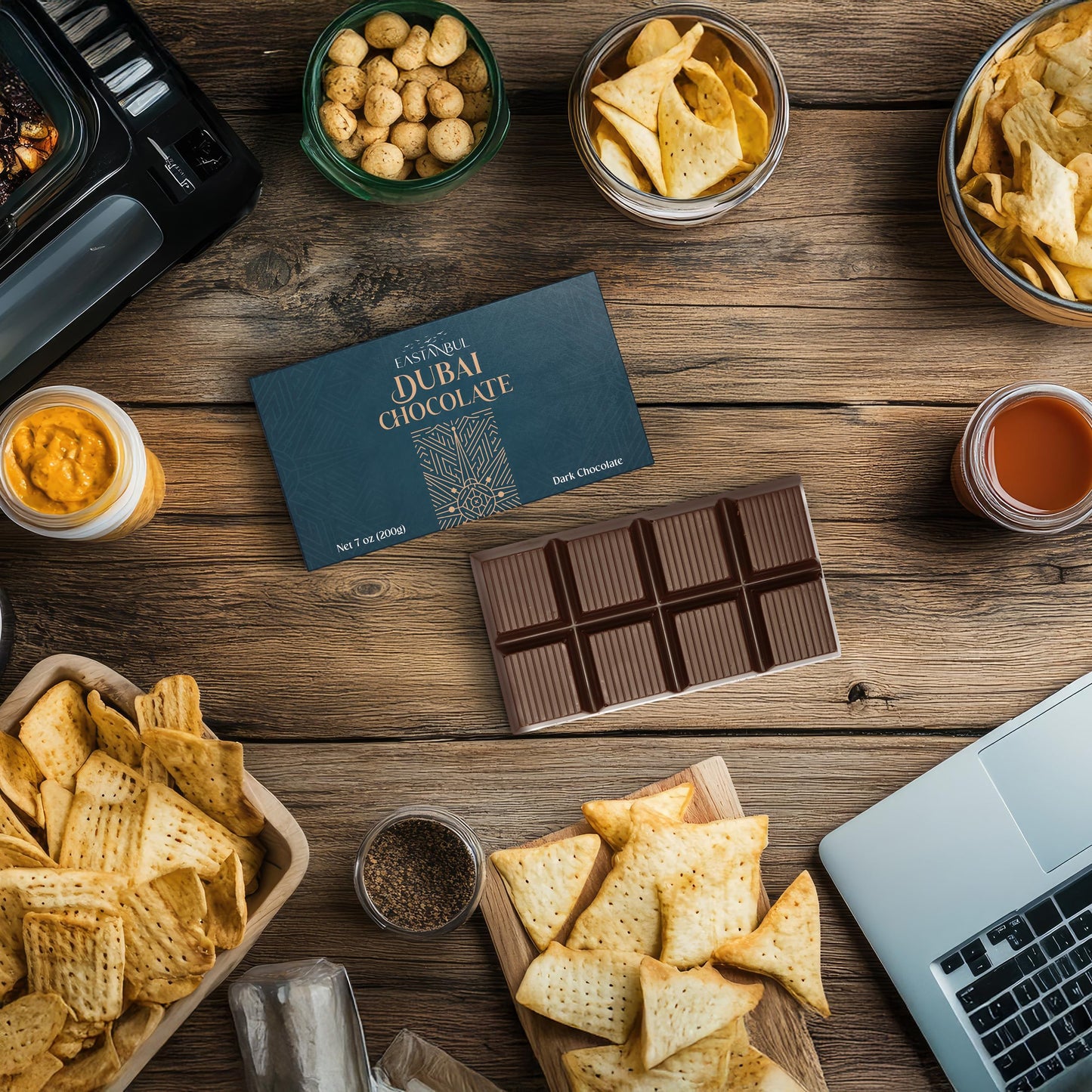 Eastanbul Dubai Dark Chocolate Bar Pistachio, 7oz, Premium Belgium Chocolate, Pistachio Dubai Bar, Viral Candy with Shredded Phyllo Dough, Knafeh, Gift Box