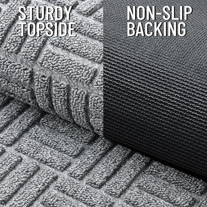 OLANLY Front Door Mat Outside Entrance 59x34, Absorbent, Heavy Duty Sturdy Natural Rubber Doormat Indoor Outdoor, Non-Slip, Stain and Fade Resistant, Low Profile Floor Mat for Entryway, Charcoal Gray
