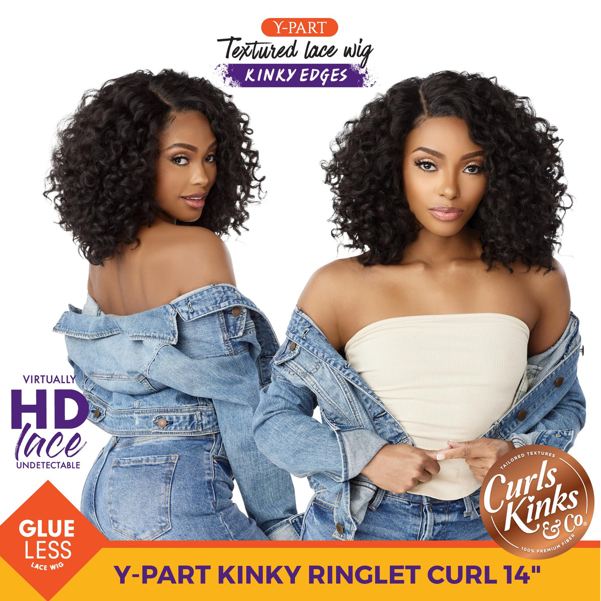 Sensationnel Curls Kinksandco Kinkyedges Wig - Kinky Ringlet Curl 14 inch Y Part Lace Natural Kinkytexture Edged Hairline for Na