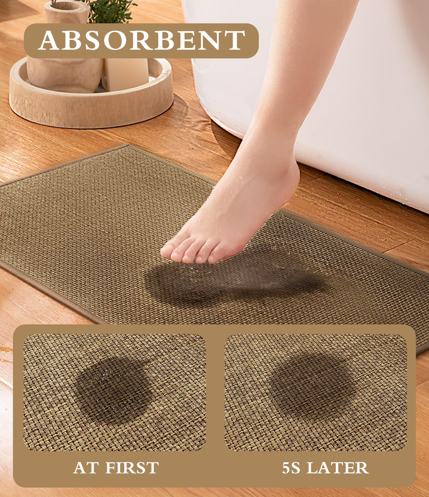 YIHOUSE Bathroom Rugs Mat 17x24- Small Non Slip Bath Mat Quick Dry Absorbent, Thin Bathroom Rugs Fit Under Door, Neutral Easy Jute Beige 17"x24"