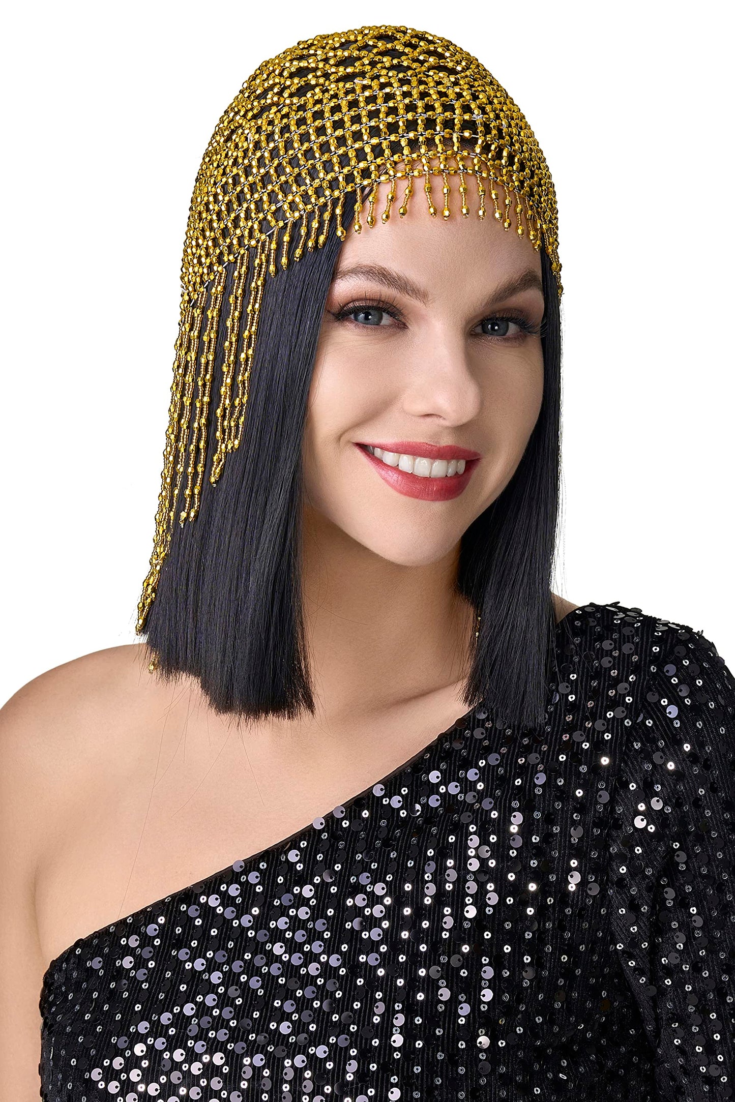 BABEYOND 1920s Beaded Cap - Roaring 20s Flapper & Cleopatra Headpiece for Gatsby Themed Party