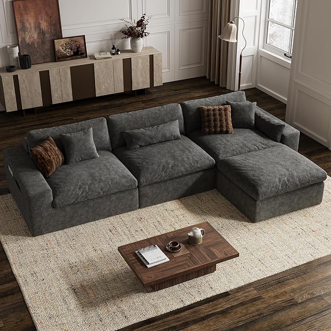 Cloud Sectional Couches for Living Room, Only Ottoman, Dark Gray