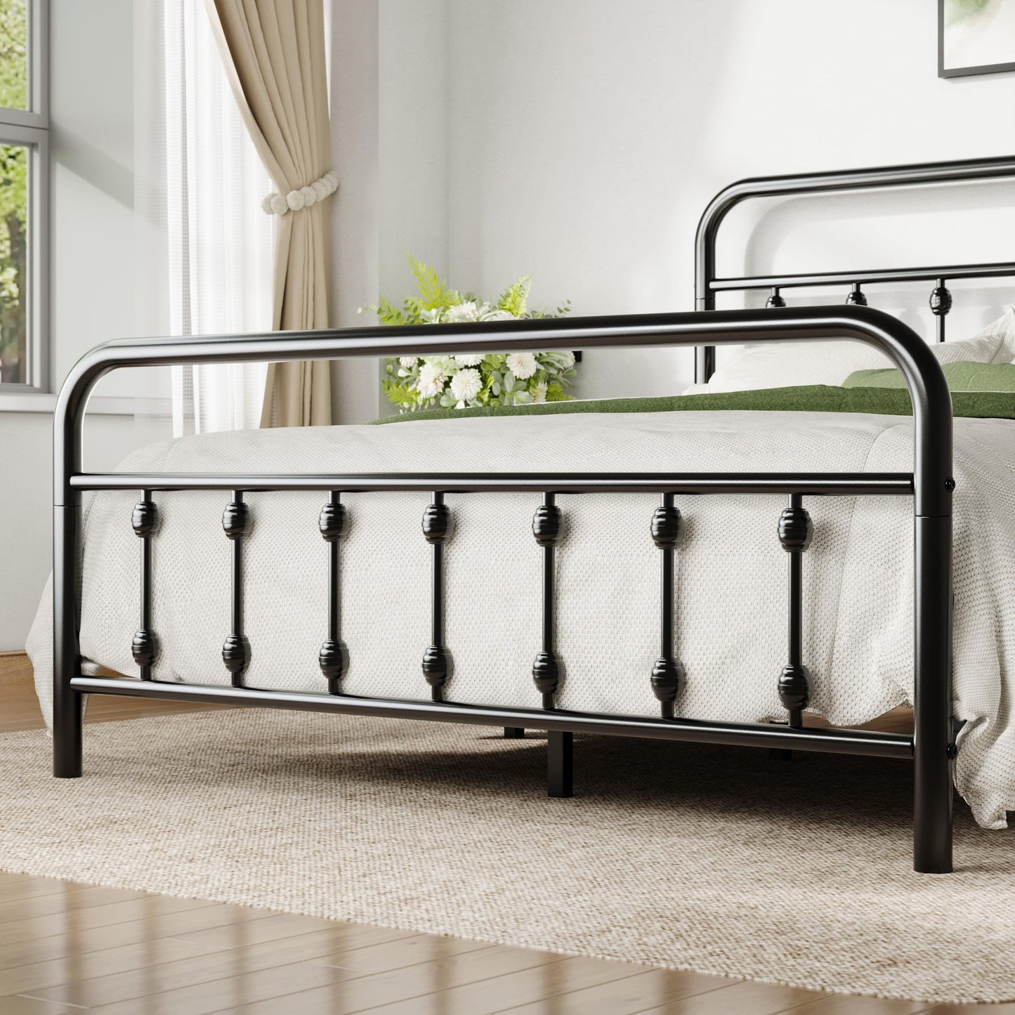 Allewie 14 Inches Queen Size Metal Platform Bed Frame with Victorian Style Iron-Art Headboard/Footboard, Mattress Foundation, Easy Assembly, Under Bed Storage, No Box Spring Required, Black