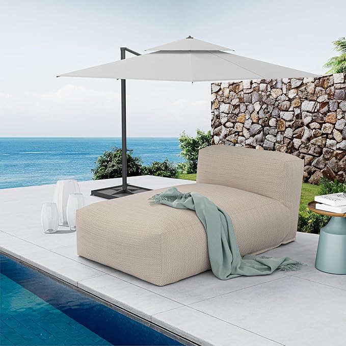 OPEAK Outdoor Bean Bed Chair Sun Lounger, Outdoor Couch Sofa for Patio & Pool, Foam Filling Day Bed Furniture, Comfy Lazy Sofa for Outside, Water-Resistant Seating Lounge Chair, Light Orange