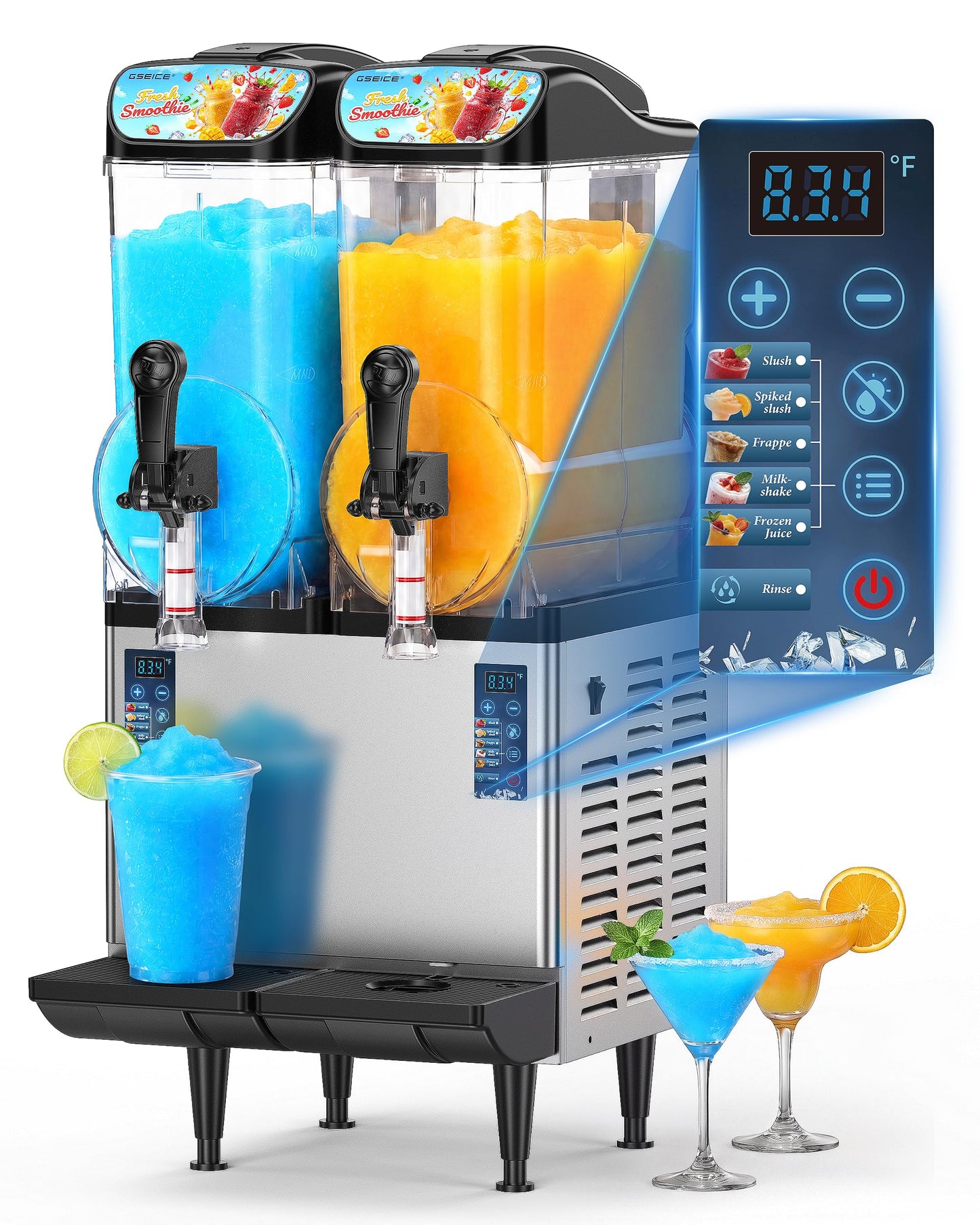 GSEICE Commercial Slushy Machine 9.5Gal/36L, Margarita Slushie Drink Maker,5-in-1,Wine Daiquiri Frapper Dispenser for Restaurants, Bars,Cafe and Home Party