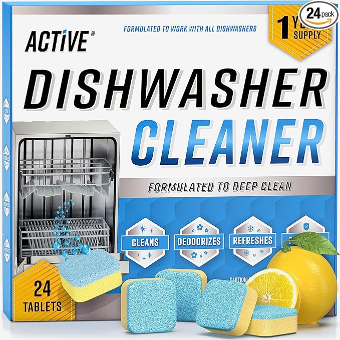 Dishwasher Cleaner And Deodorizer Tablets - 24 Pack Deep Cleaning Descaler Pods for Dish Washer Machine, Heavy Duty, Septi...