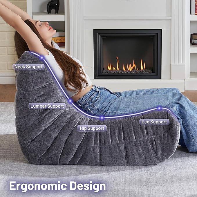 HABUTWAY Bean Bag Chair, Giant Bean Bag Chairs for Adults, Bean Bag Sofa with Filler Faux Fur, Memory Foam Bean Bag Couches Fireside Lazy Sofa for Living Room, Bedroom, Office (Grey)