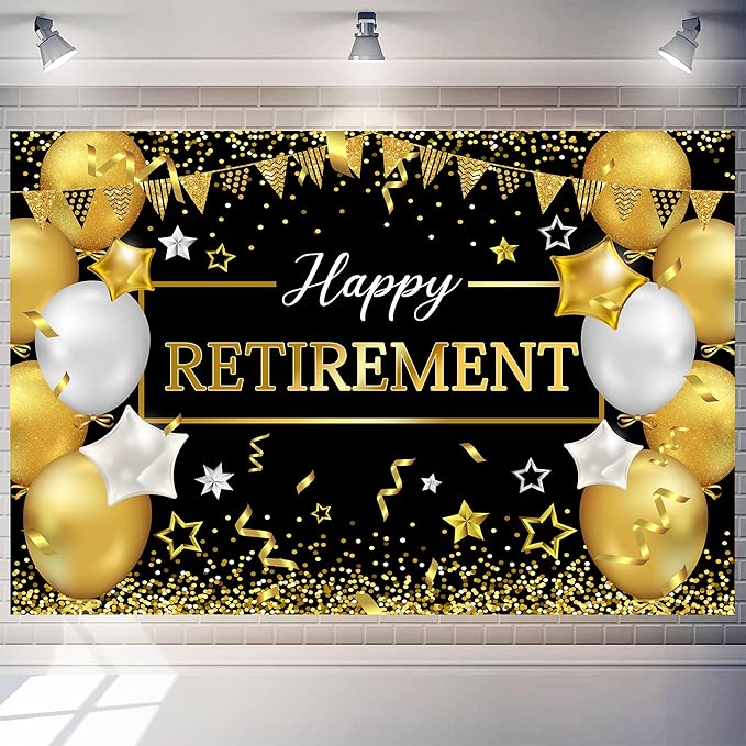 Art_Angels Retirement Background 7 x 5 ft Black and Gold Happy Retirement Backdrop Women Men Party Decorations Banner Phot...
