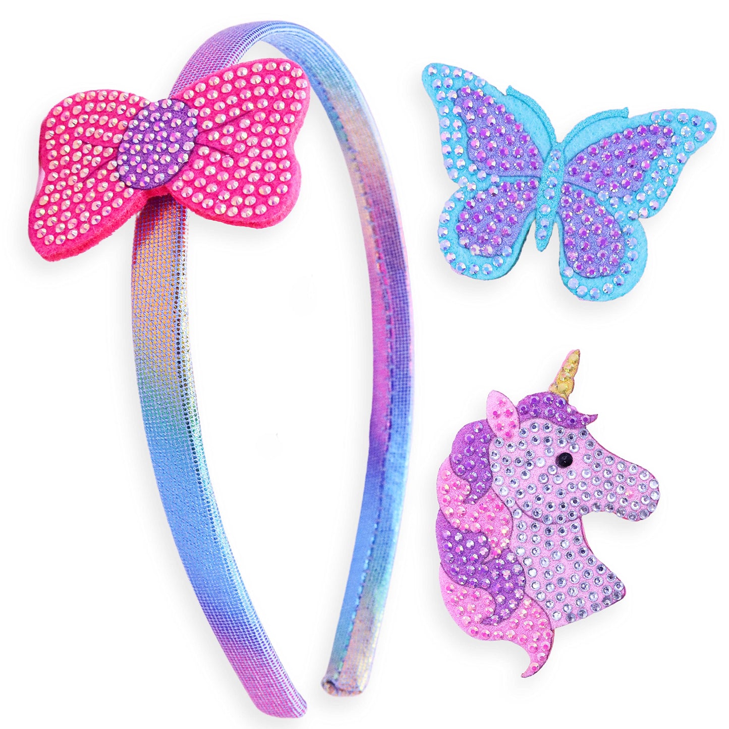 FROG SAC Charm Headbands for Girls - Kids Hair Bands with Interchangeable Clips, Thin Head Band Accessories for Children (Unicor